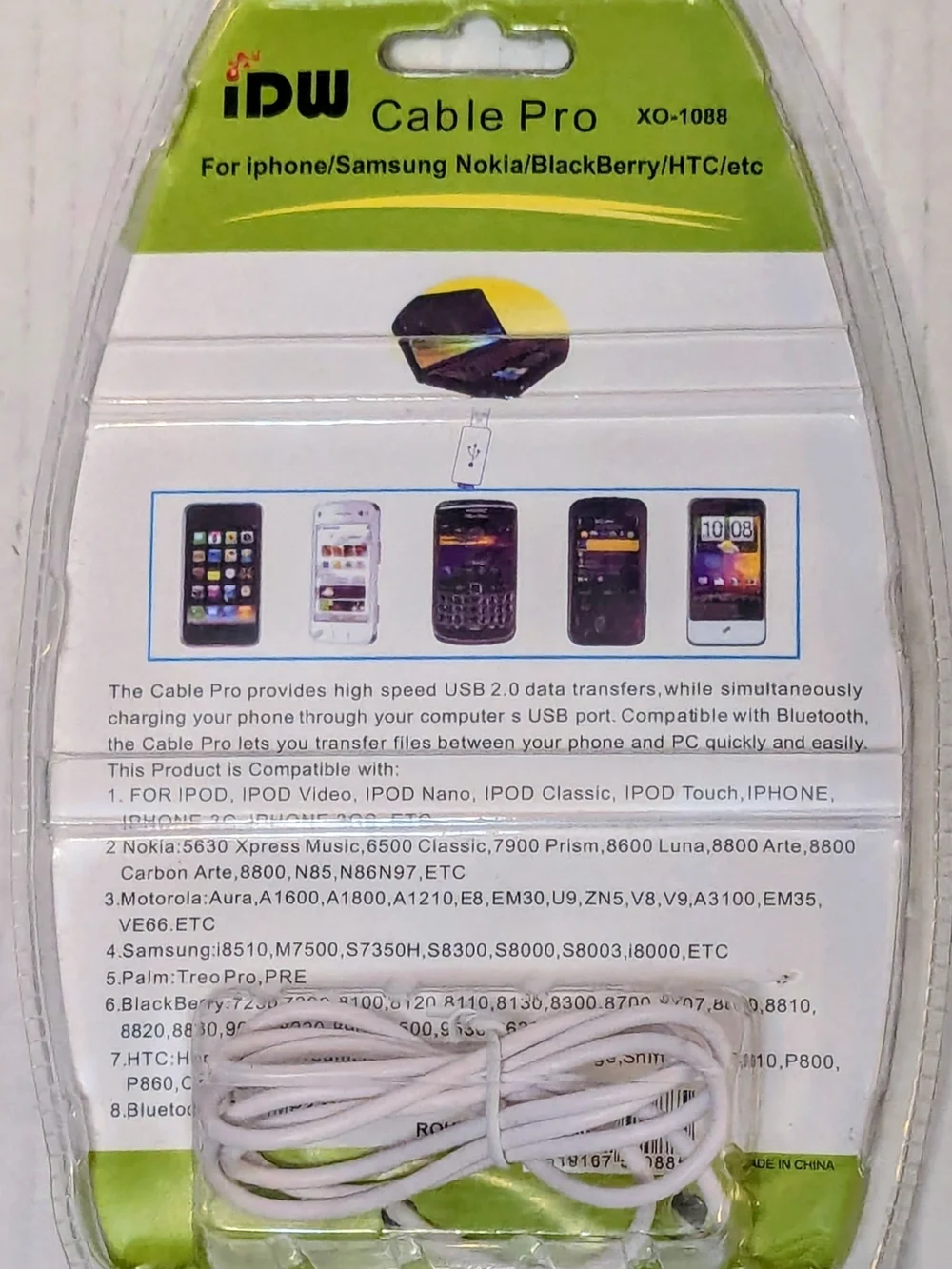 5pk IDW Cable Pro XO-1088 For iPhone/Samsung/Nokia/Blackberry/HTC/etc...